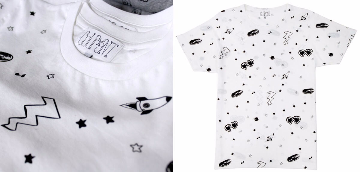 The Courant Galactic Print all-over tee.