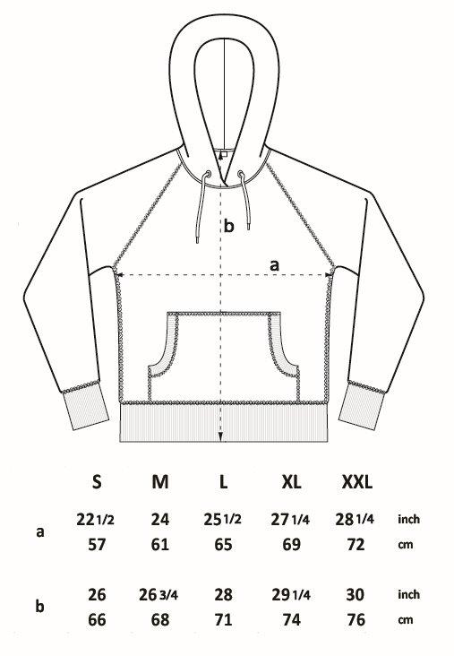 N51Z Continental Clothing Raglan Zip-Up Hoodie sizechart