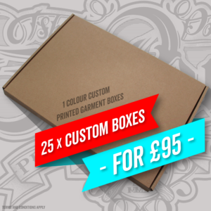 25 x Garment Boxes With A 1 Colour Screen Print