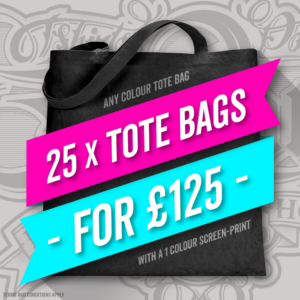 25 x Tote Bags With A 1 Colour Screen Print