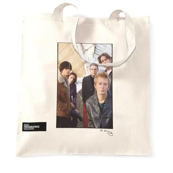 Image of Radiohead tote bags (Source: rock photographers collective)