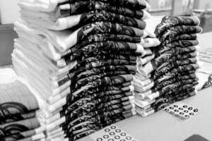 pile of tshirts with a monochrome design