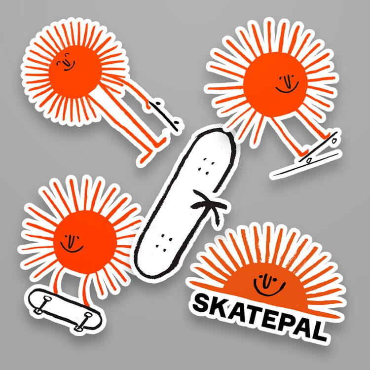 Skatepal stickers with the illustrations created by Myles Lucas.