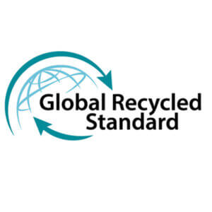 Global Recycled Standard logo displayed on a garment and t-shirt printing website, symbolizing eco-friendly printing practices.
