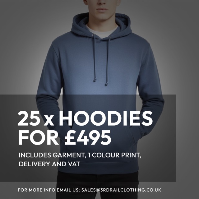 25 screen printed hoodies AWDis JH001 bulk custom hoodie printing UK