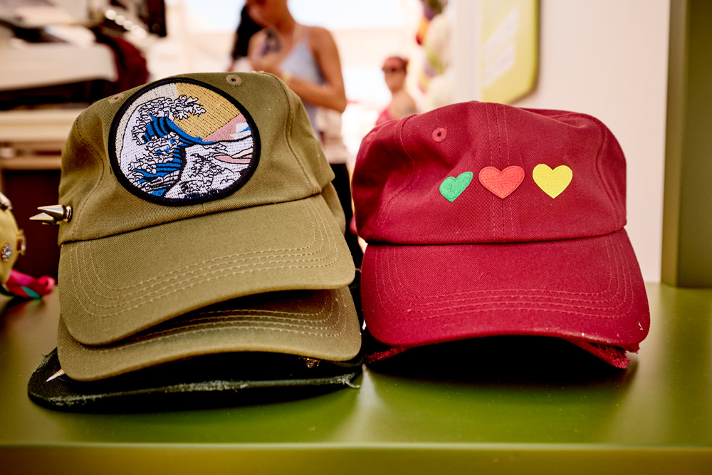 Customised caps produced during Pinterest's Cannes Lions 2025 live cap customisation activation.
