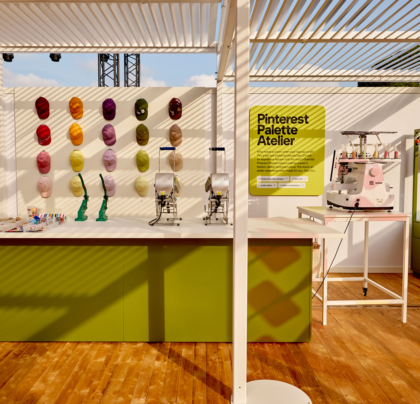 Wide view of Pinterest's Cannes Lions cap customisation activation stand.