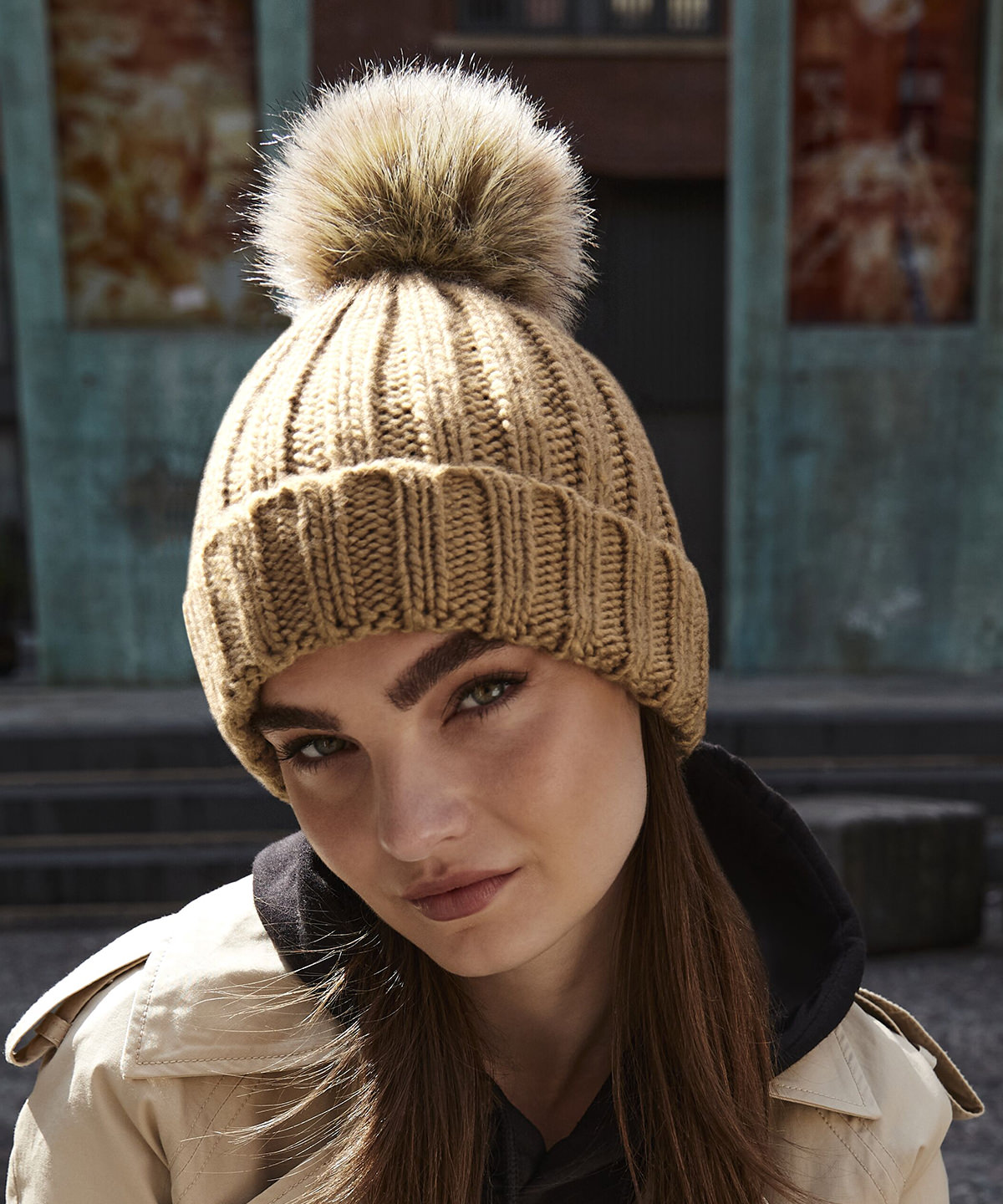Beechfield Fur Pop Pom Chunky Beanie B412