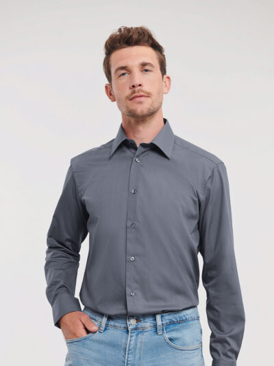 Russell Athletic Long Sleeve Polycotton Easycare Fitted Poplin Shirt J924M