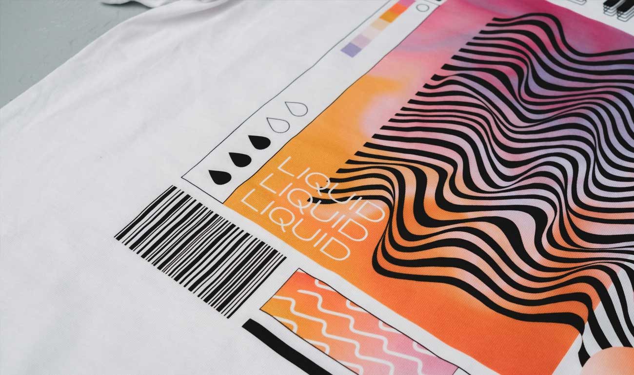 DTG printed garments showing vibrant full-colour designs. dtg printing london